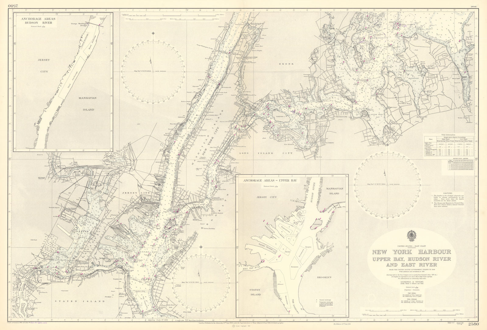 New York Harbour. Upper Bay, Hudson/East Rivers. Admiralty chart 1964 (1950) map